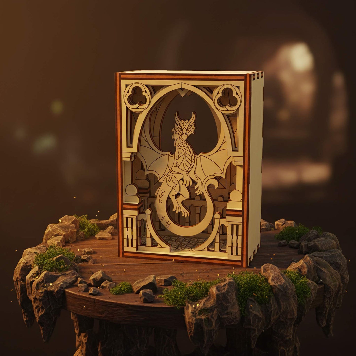 Dragon Fantasy Mini Diorama - Mystical Scene for Display or Collection - Glowforge