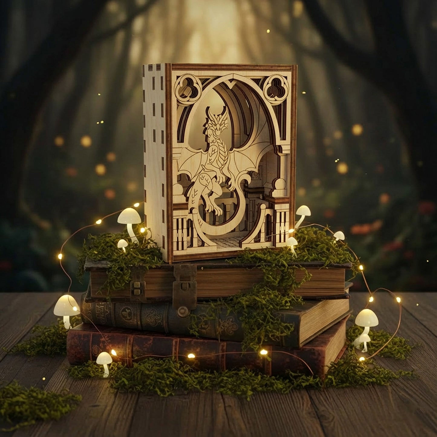 Dragon Fantasy Mini Diorama - Mystical Scene for Display or Collection - Glowforge