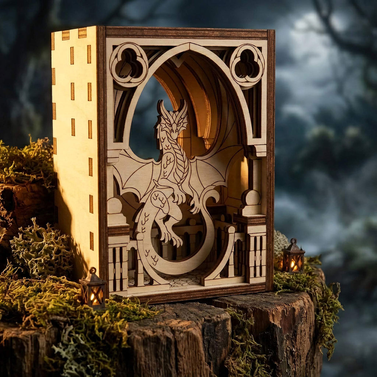 Dragon Fantasy Mini Diorama - Mystical Scene for Display or Collection - Glowforge