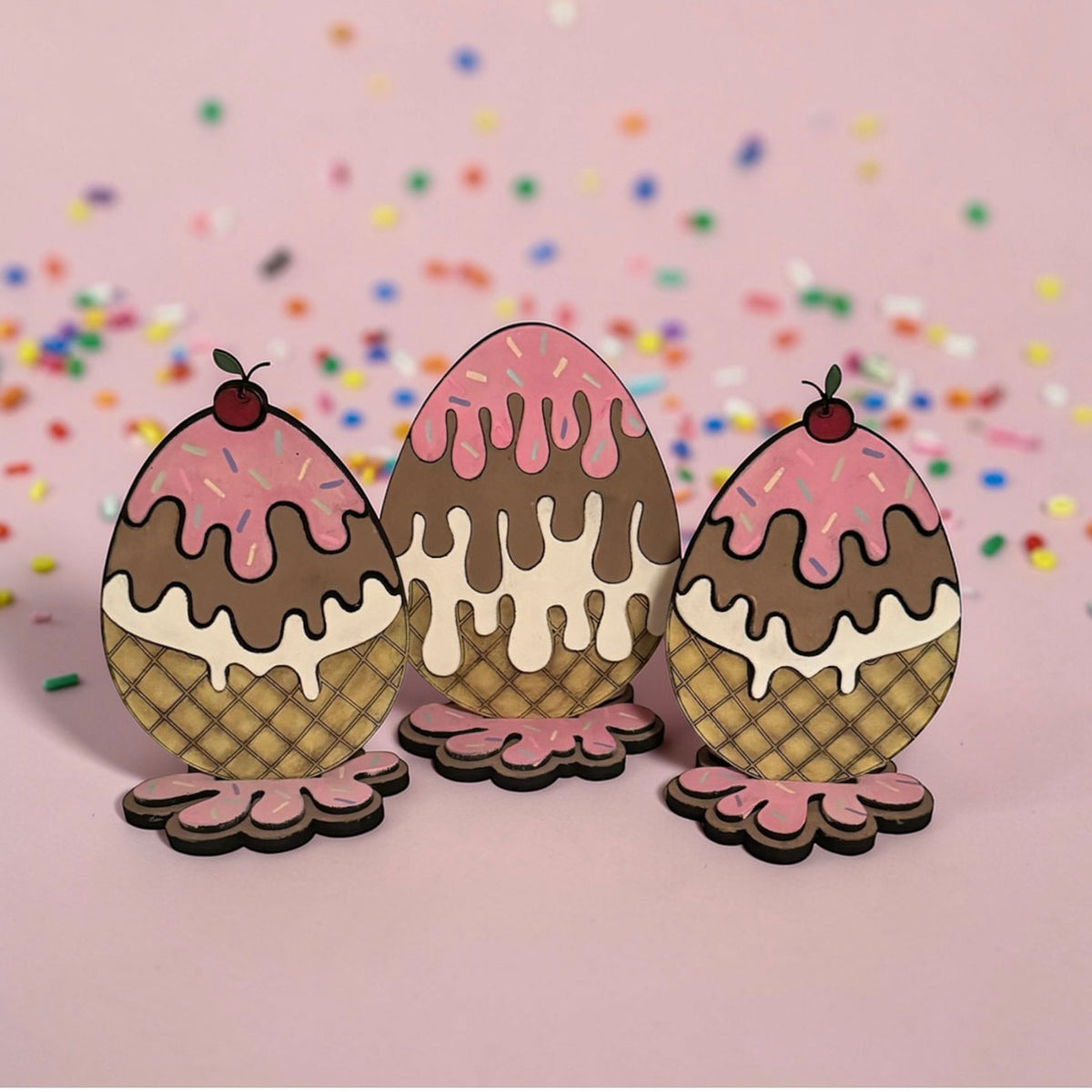 Drippy Ice Cream Cone Easter Eggs Shelf Sitters (Set of 3) - Glowforge