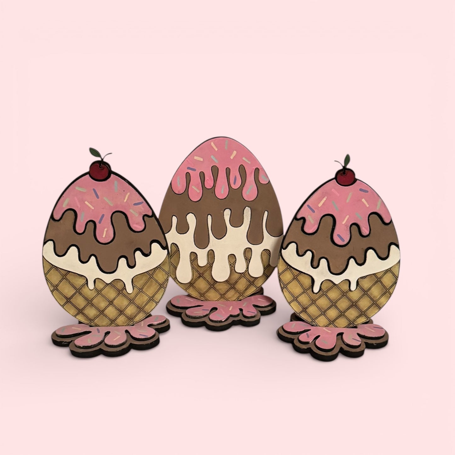 Drippy Ice Cream Cone Easter Eggs Shelf Sitters (Set of 3) - Glowforge