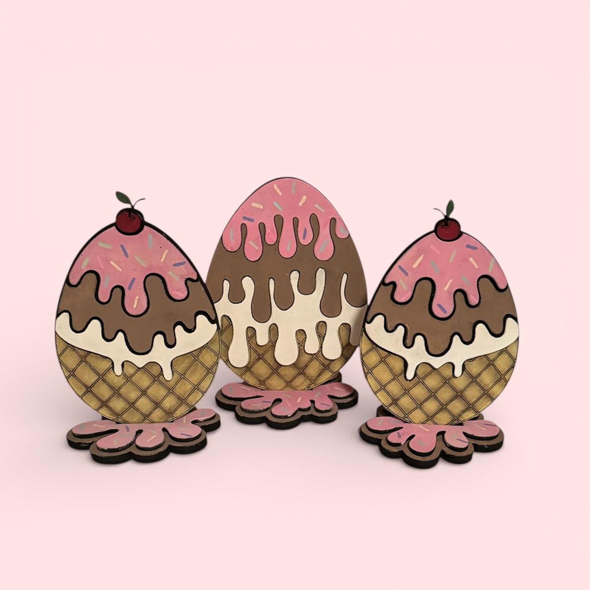 Drippy Ice Cream Cone Easter Eggs Shelf Sitters (Set of 3) - Glowforge