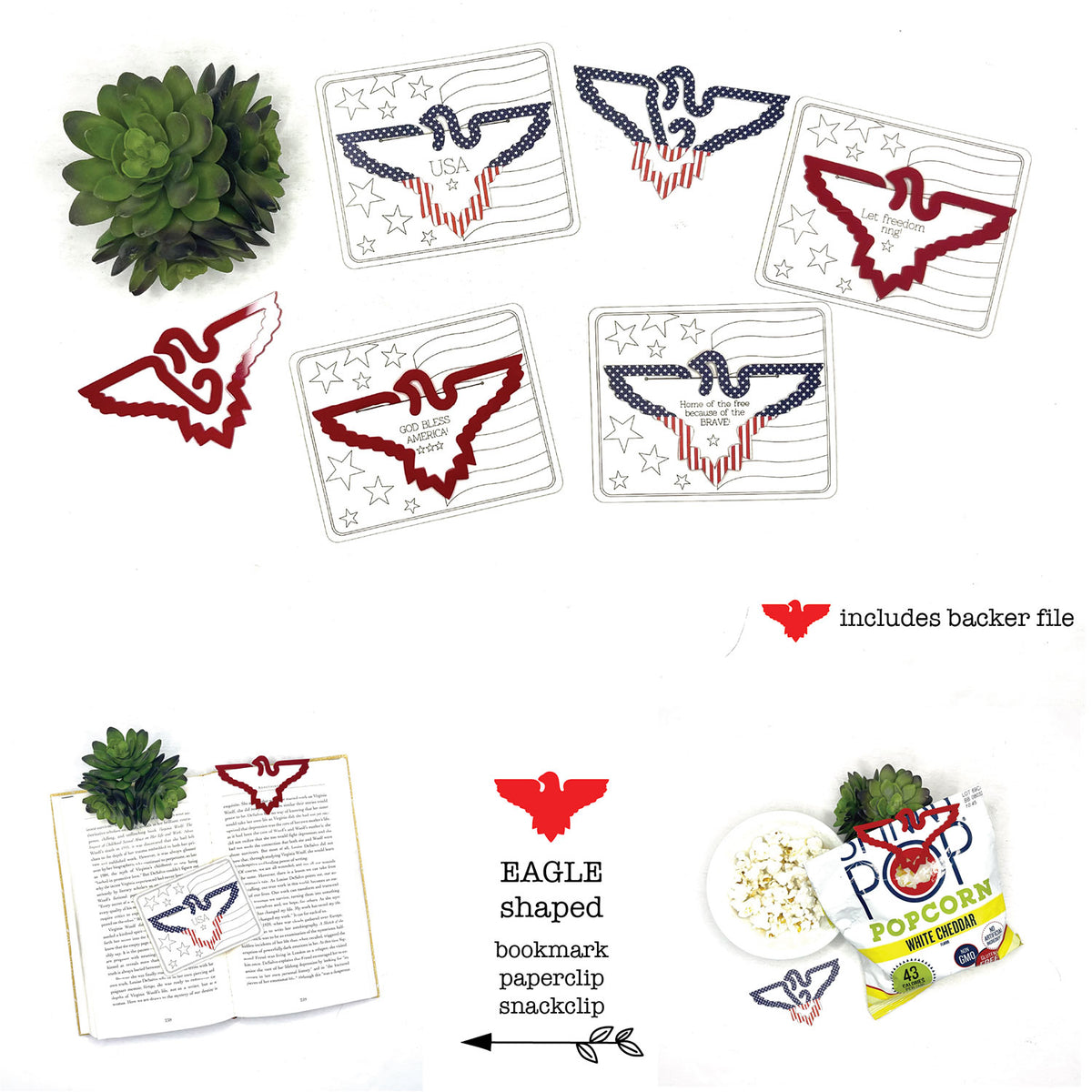 Eagle Shaped Bookmark with Card Backer - Paperclip - Snack Bag Closure - Glowforge