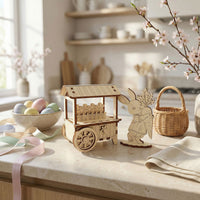 Easter Bunny with Carrot Cart - Spring Market-Themed Decoration - Glowforge