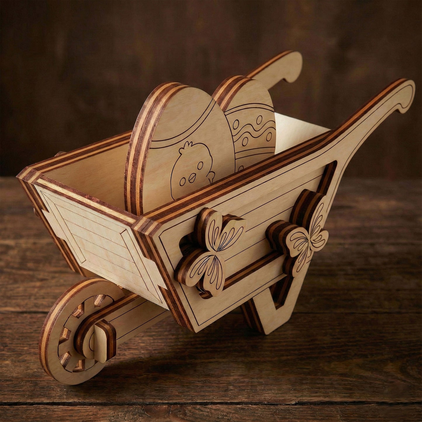 Easter Bunny with Egg Wheelbarrow - Festive Spring Decoration - Glowforge