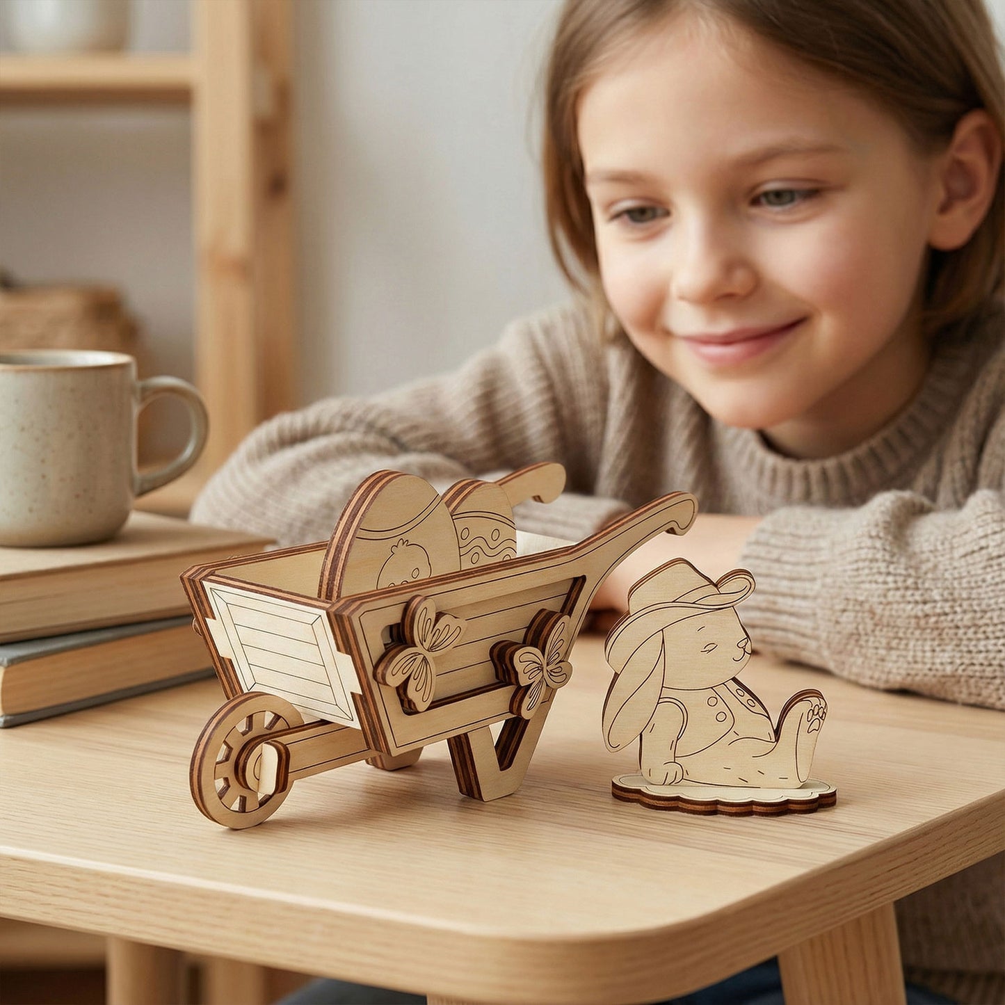 Easter Bunny with Egg Wheelbarrow - Festive Spring Decoration - Glowforge