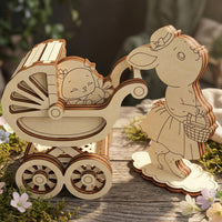 Easter Bunny with Stroller - Miniature Scene with Baby Bunny - Glowforge