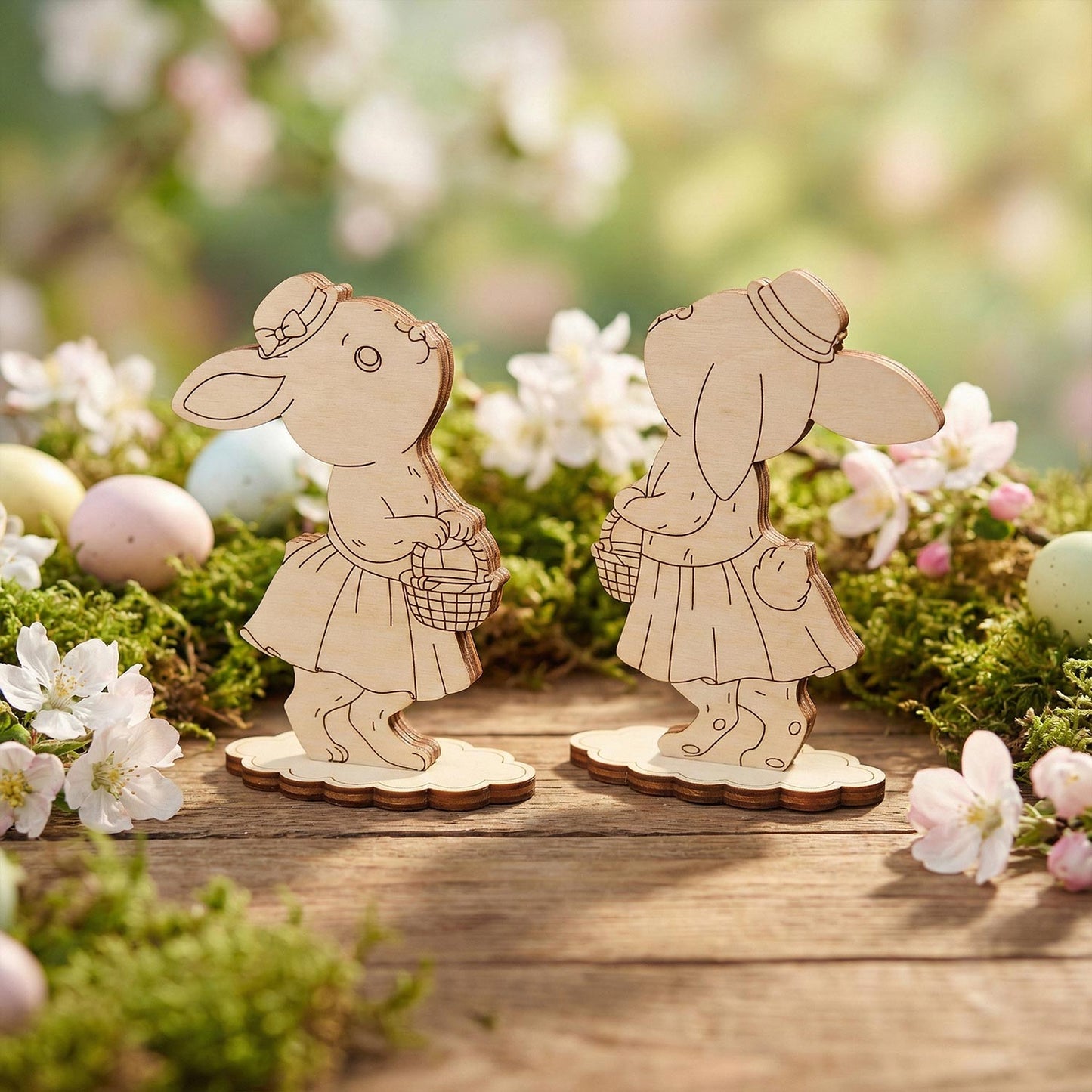 Easter Bunny with Stroller - Miniature Scene with Baby Bunny - Glowforge