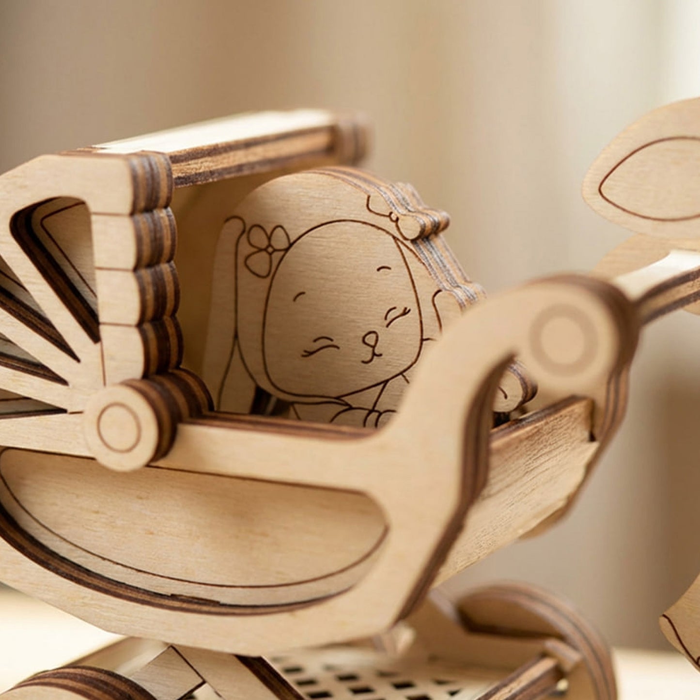 Easter Bunny with Stroller - Miniature Scene with Baby Bunny - Glowforge