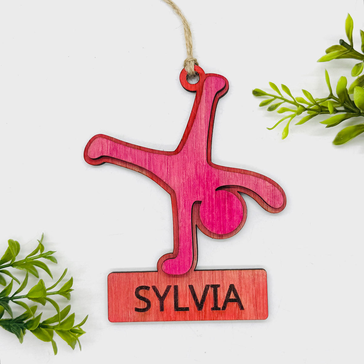 Editable Tumbling Car Charm Ornament Gymnast Tag - Glowforge