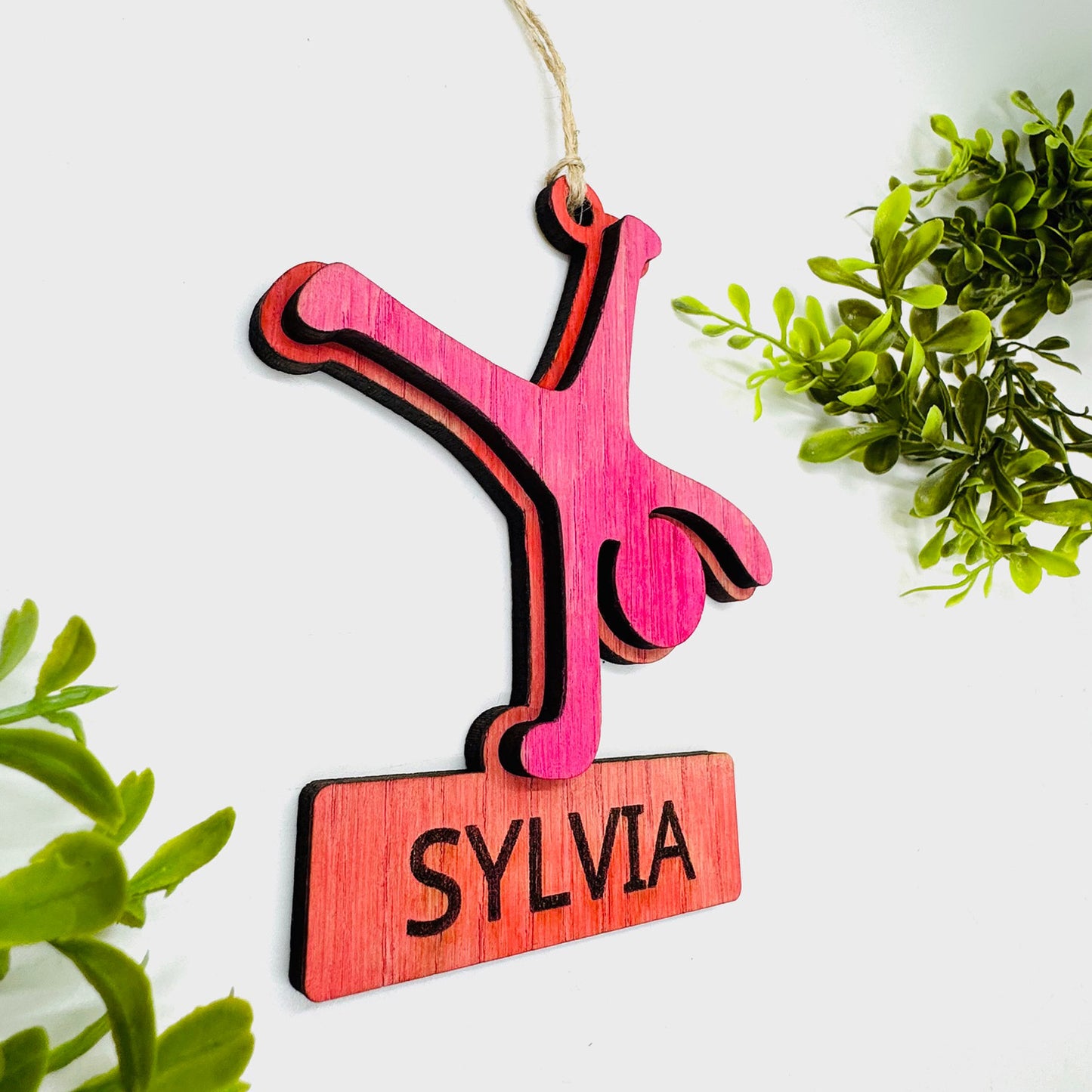 Editable Tumbling Car Charm Ornament Gymnast Tag - Glowforge