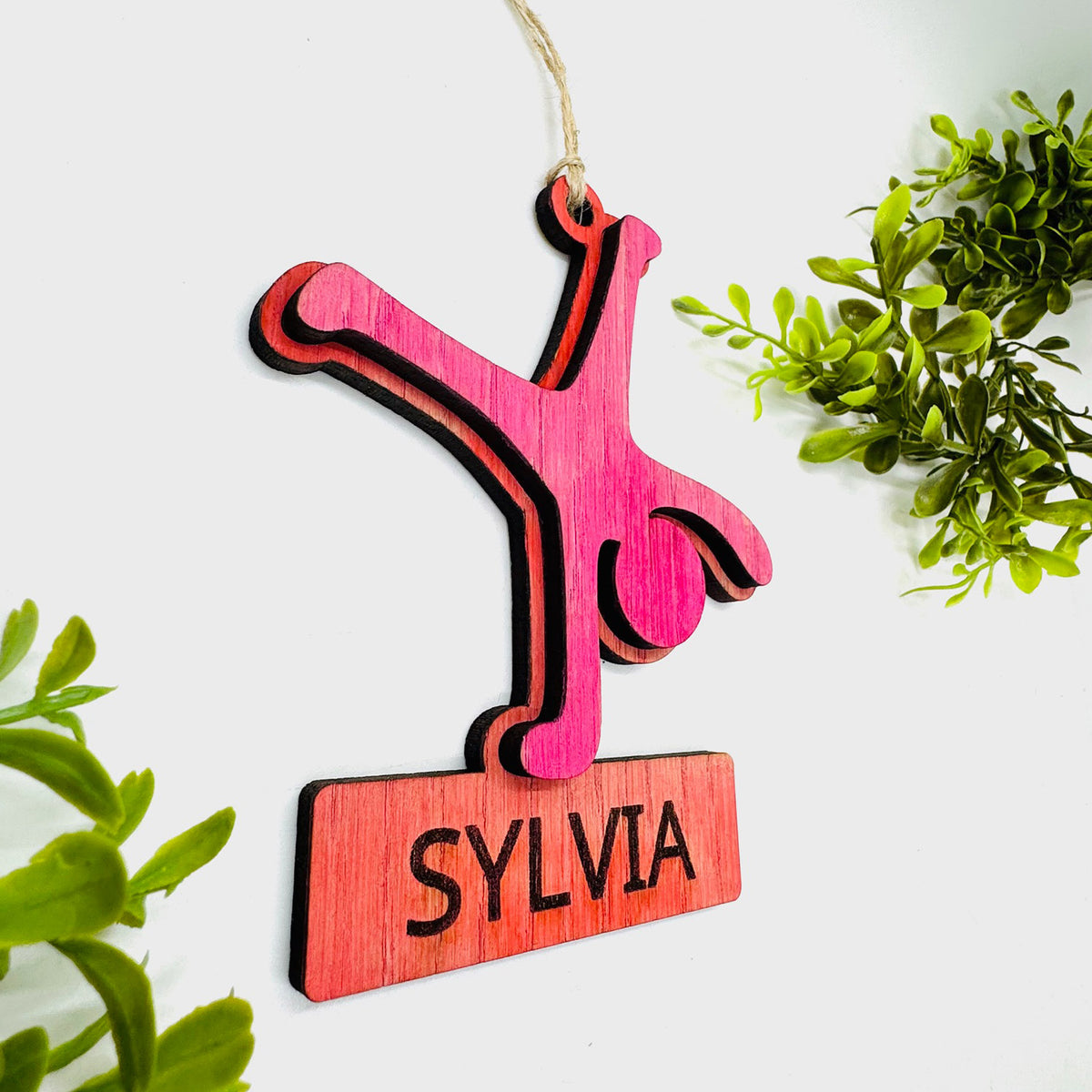 Editable Tumbling Car Charm Ornament Gymnast Tag - Glowforge