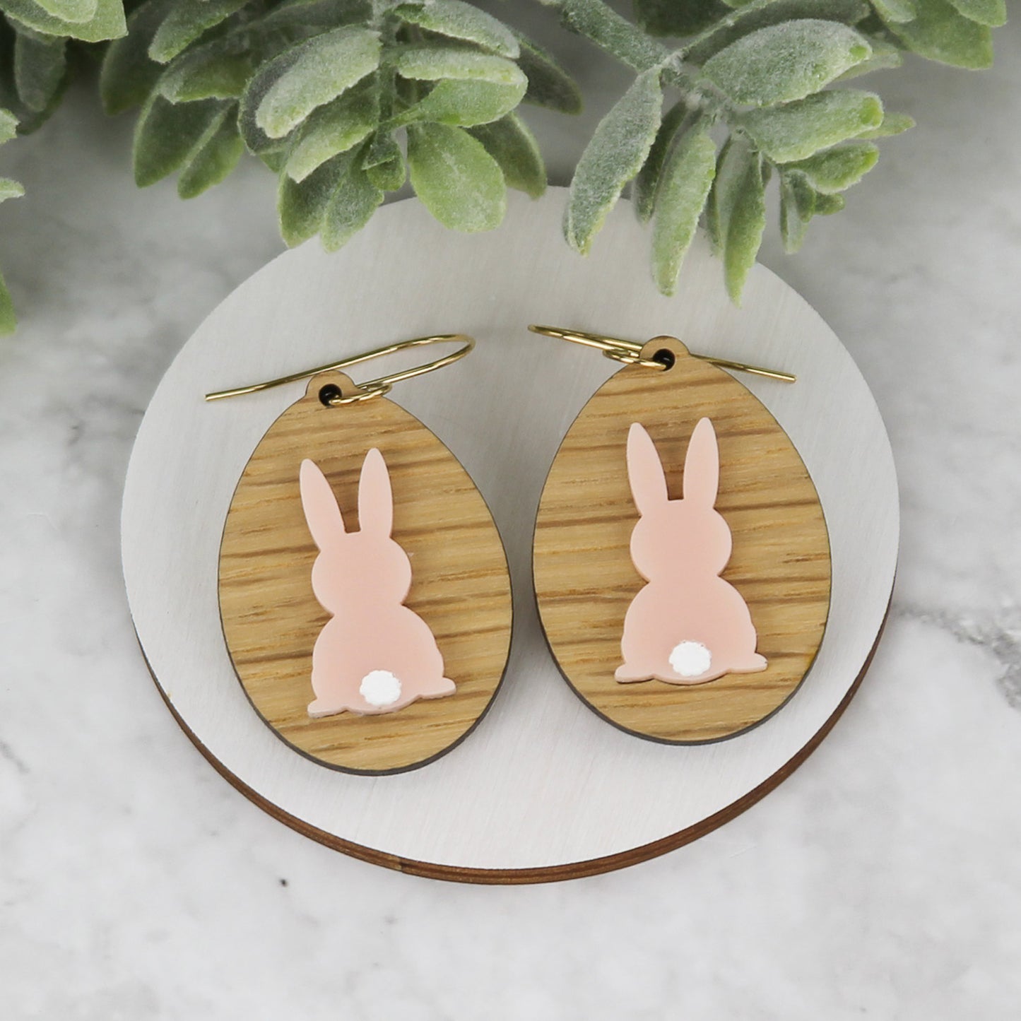 Egg Earrings with Bunny Back Silhouette - Easter Earrings - Glowforge