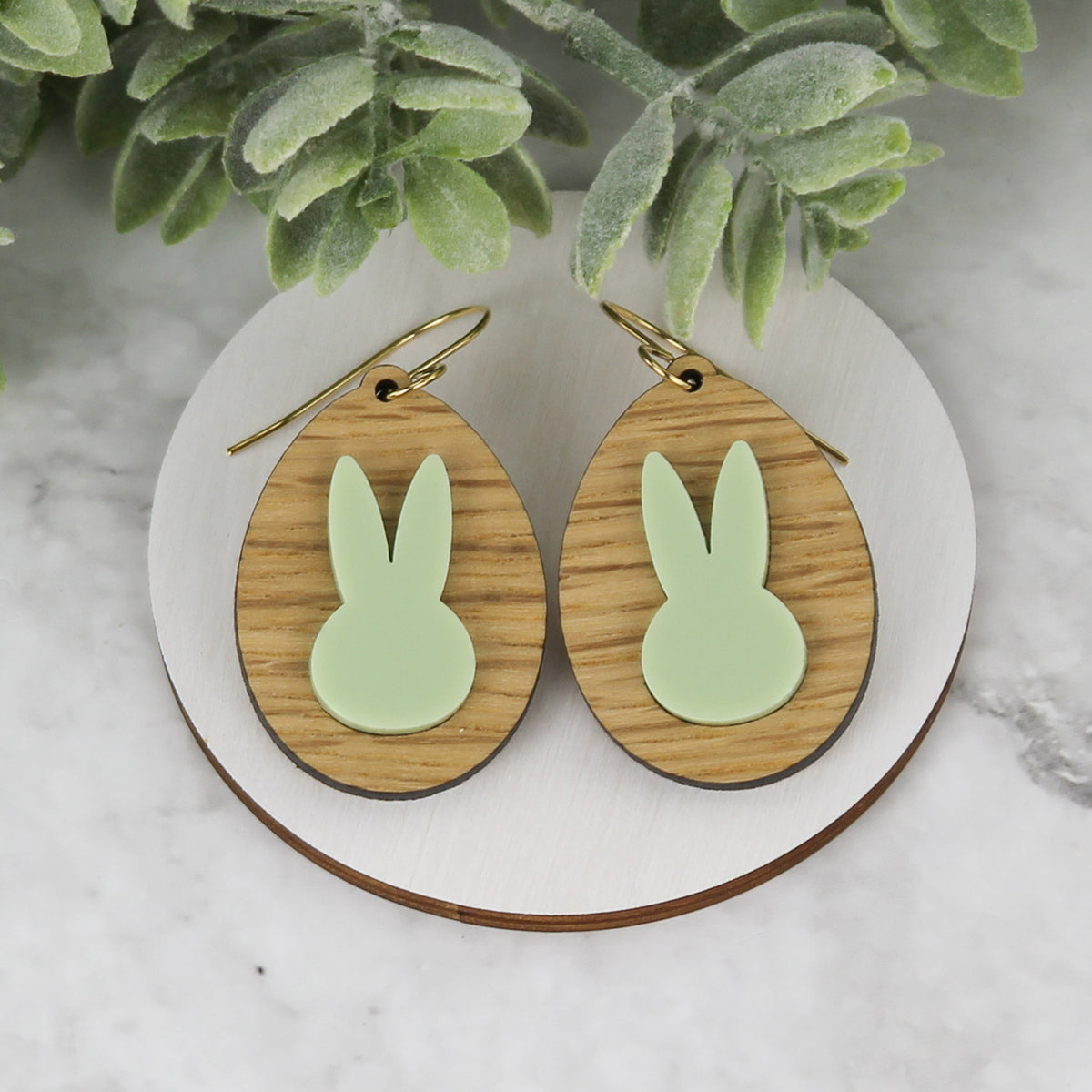 Egg Earrings with Bunny Head Silhouette - Easter Earrings - Glowforge