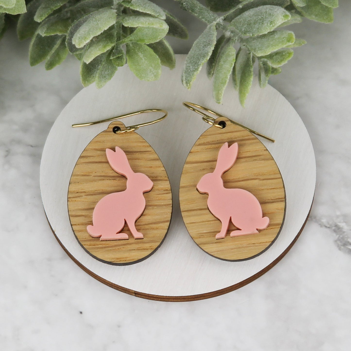 Egg Earrings with Bunny Side Silhouette - Easter Earrings