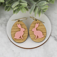 Egg Earrings with Bunny Side Silhouette - Easter Earrings