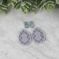 Egg Earrings with Diagonal Lattice and Bunny Head Silhouette - Easter Earrings - Glowforge