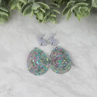Egg Earrings with Diagonal Lattice and Bunny Side Silhouette - Easter Earrings - Glowforge