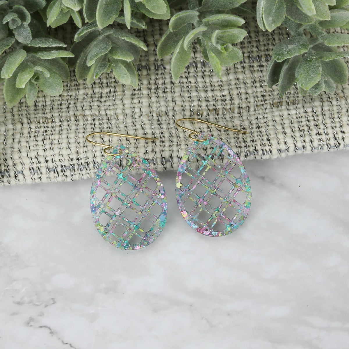 Egg Earrings with Diagonal Lattice - Easter Earrings - Glowforge