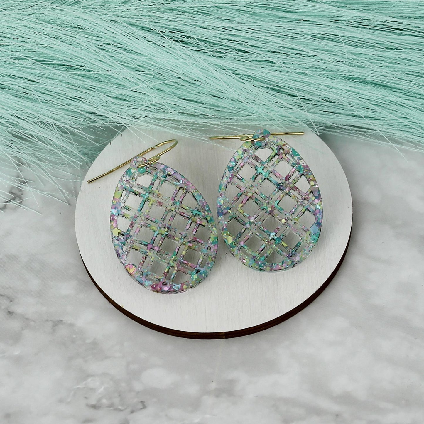 Egg Earrings with Diagonal Lattice - Easter Earrings - Glowforge