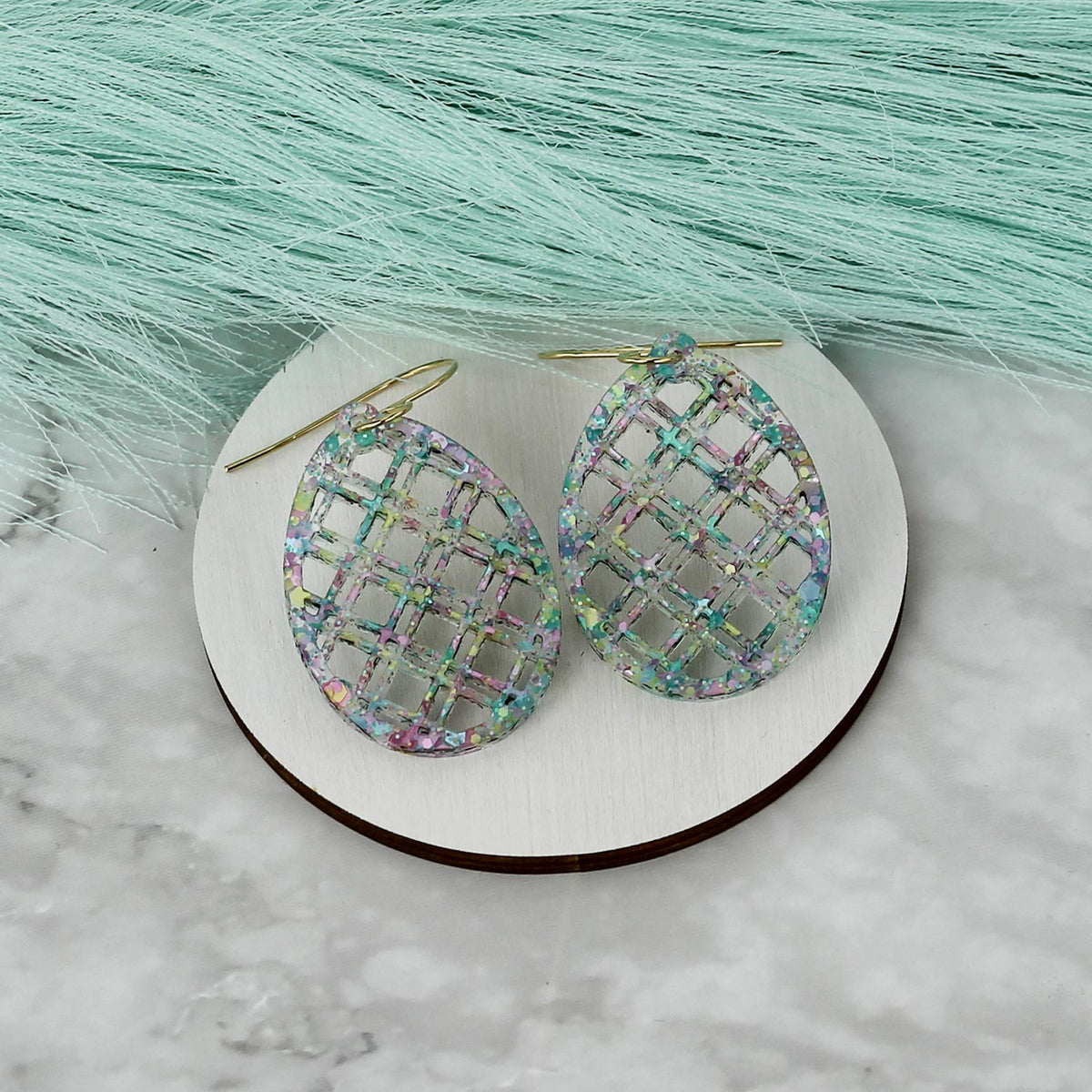 Egg Earrings with Diagonal Lattice - Easter Earrings - Glowforge