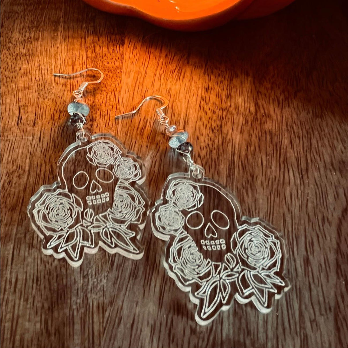 Elegant Floral Skull Earrings - Glowforge