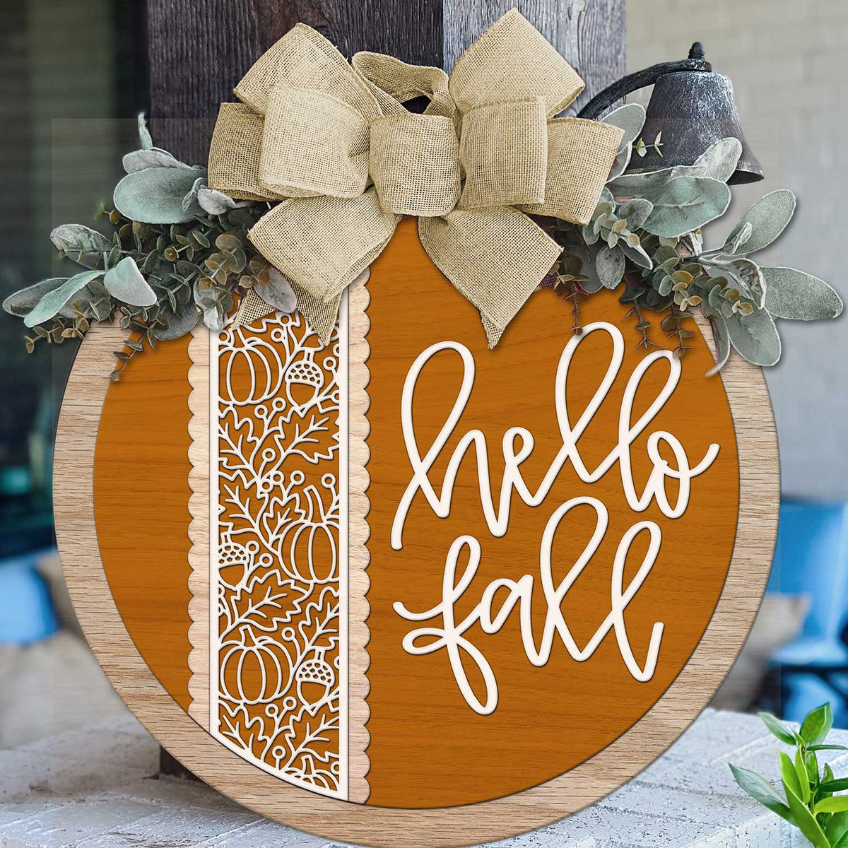 Elegant Hello Fall Pumpkin Door Sign - Glowforge