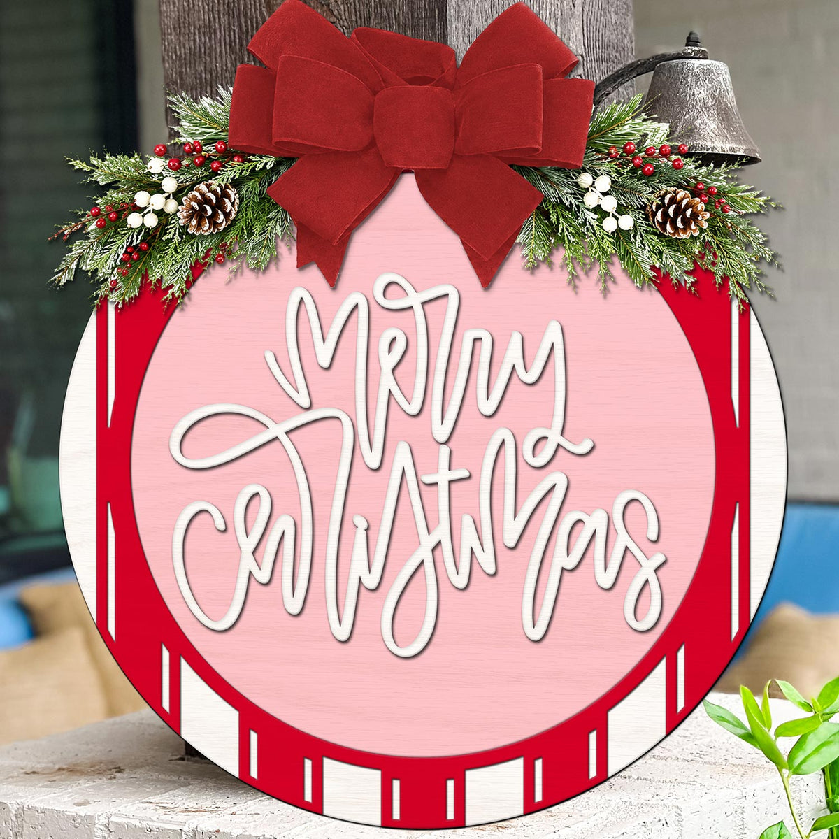 Elegant Merry Christmas Round Door Sign - Glowforge