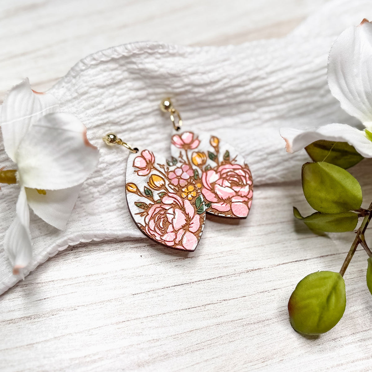 Elegant Peony Floral Teardrop Earrings - Glowforge