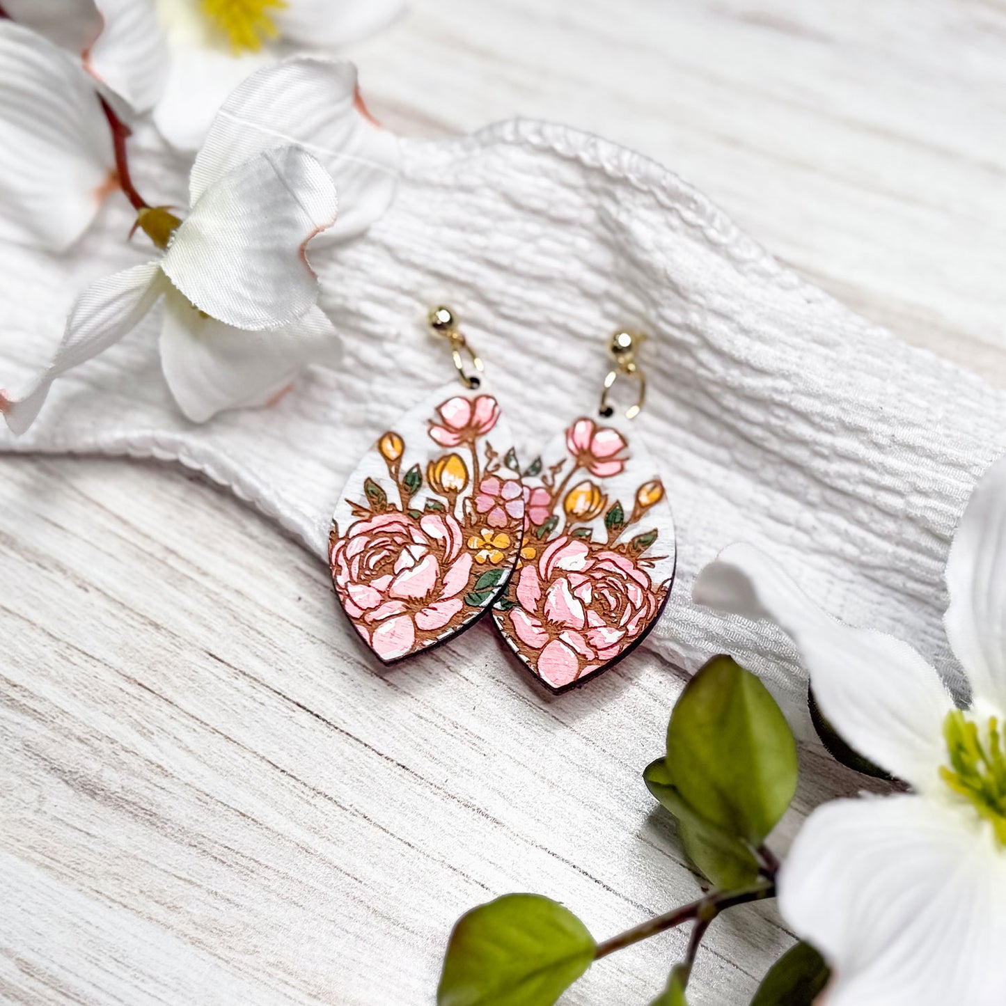 Elegant Peony Floral Teardrop Earrings - Glowforge