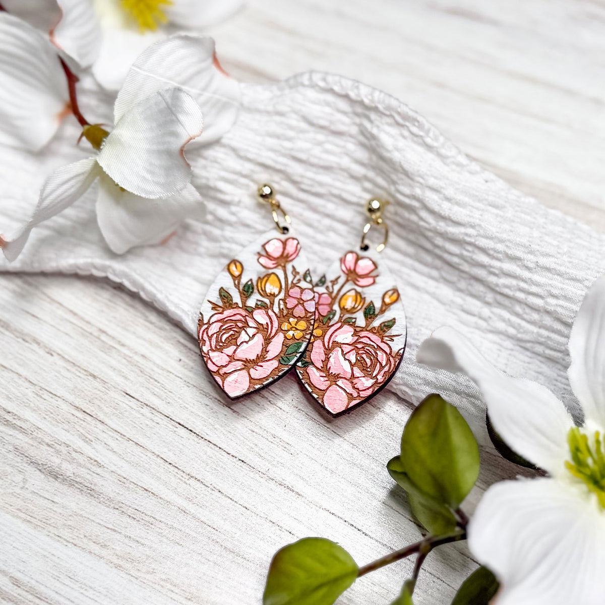 Elegant Peony Floral Teardrop Earrings - Glowforge