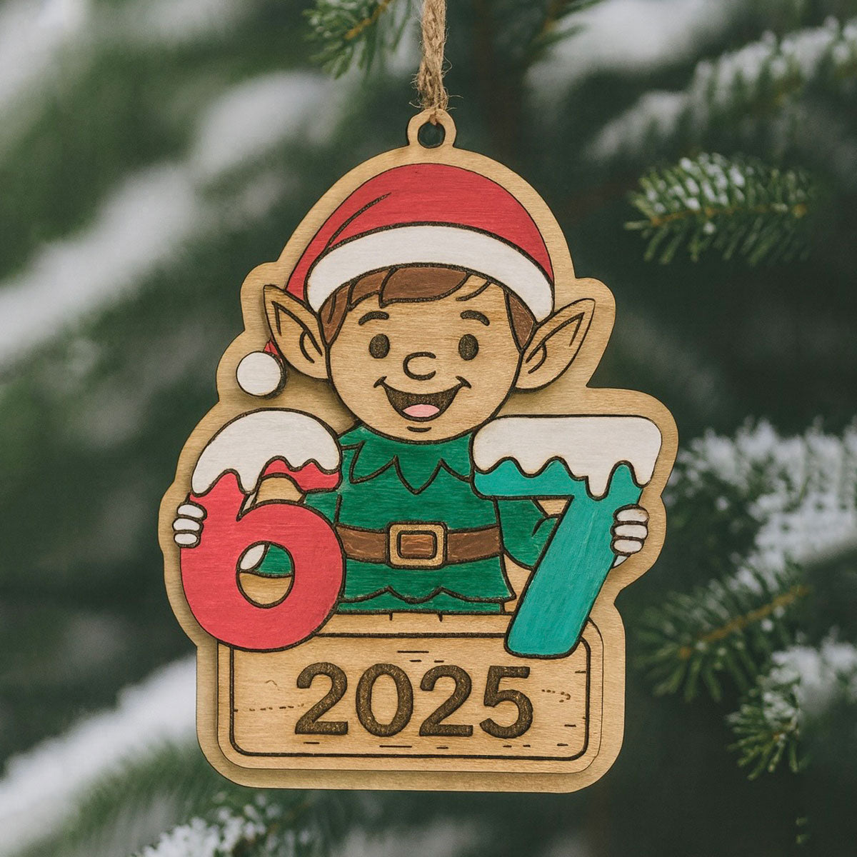 Elf Holding 67 Christmas Layered Ornament - 2025 - Glowforge