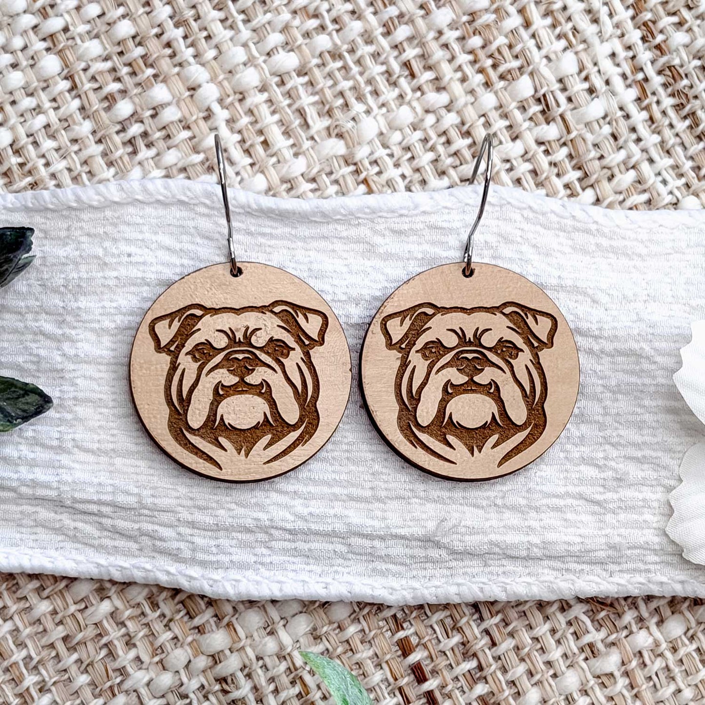 English Bulldog Engraved Disc Earrings - Glowforge