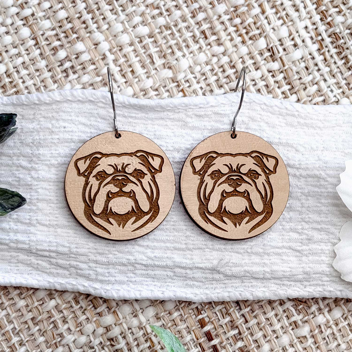 English Bulldog Engraved Disc Earrings - Glowforge
