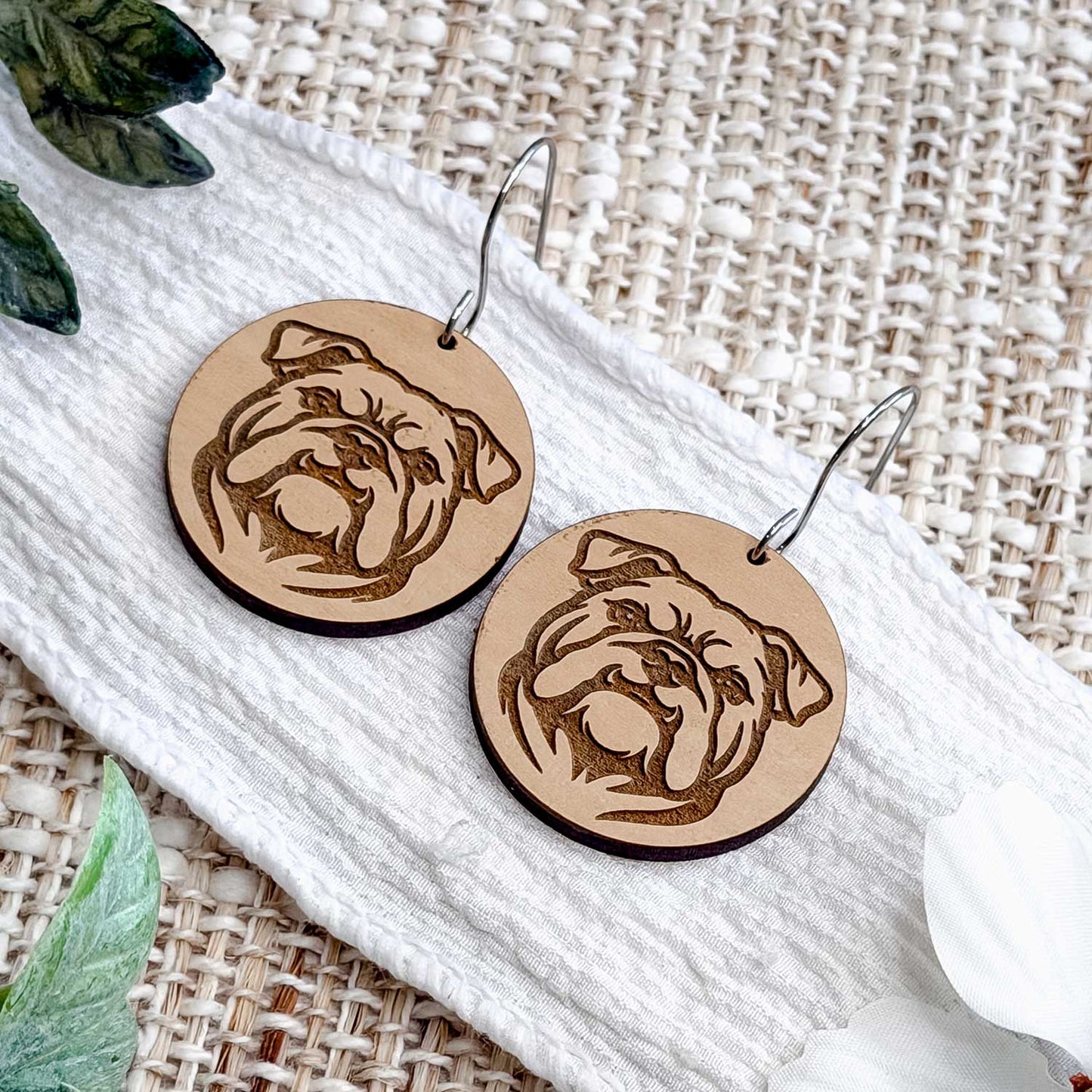 English Bulldog Engraved Disc Earrings - Glowforge