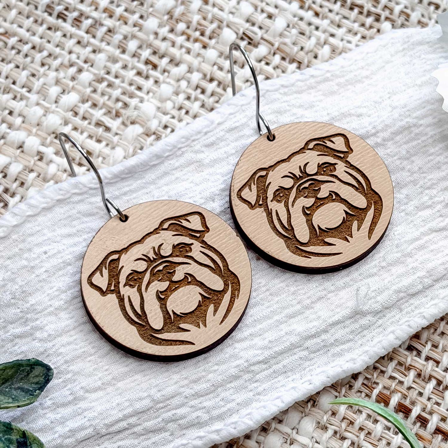 English Bulldog Engraved Disc Earrings - Glowforge