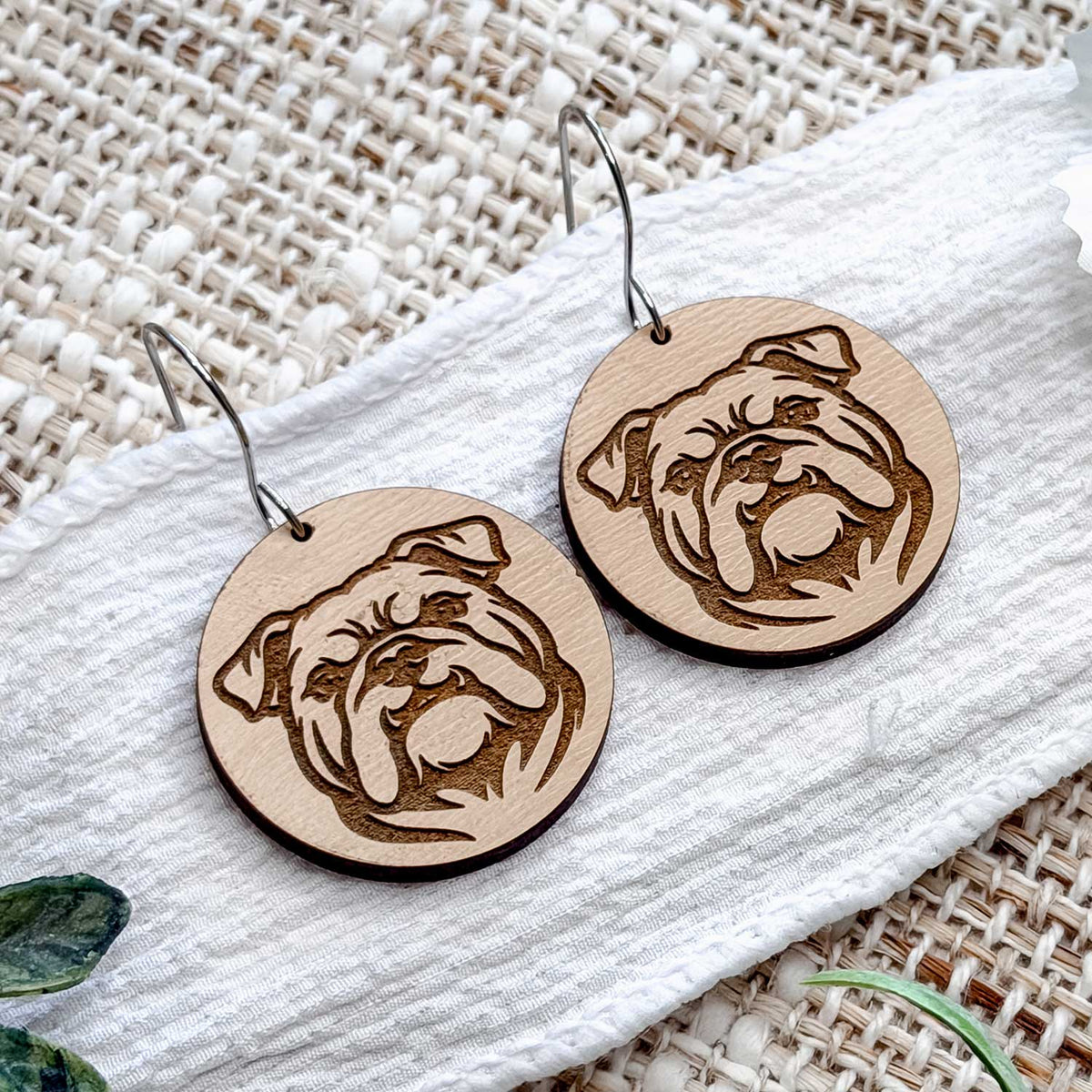 English Bulldog Engraved Disc Earrings - Glowforge