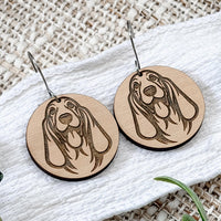 Engraved Basset Hound Circle Dangle Earrings Set - Glowforge