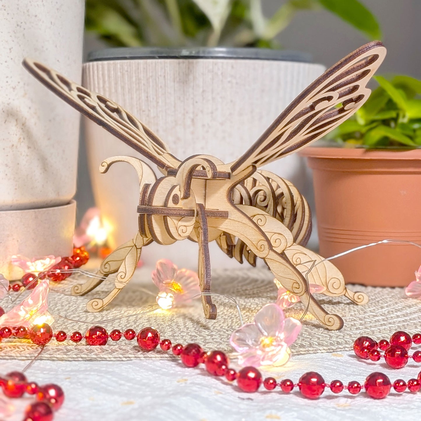 Fairy Bee Ornament - Hanging Decoration with Patterned Wings - Glowforge