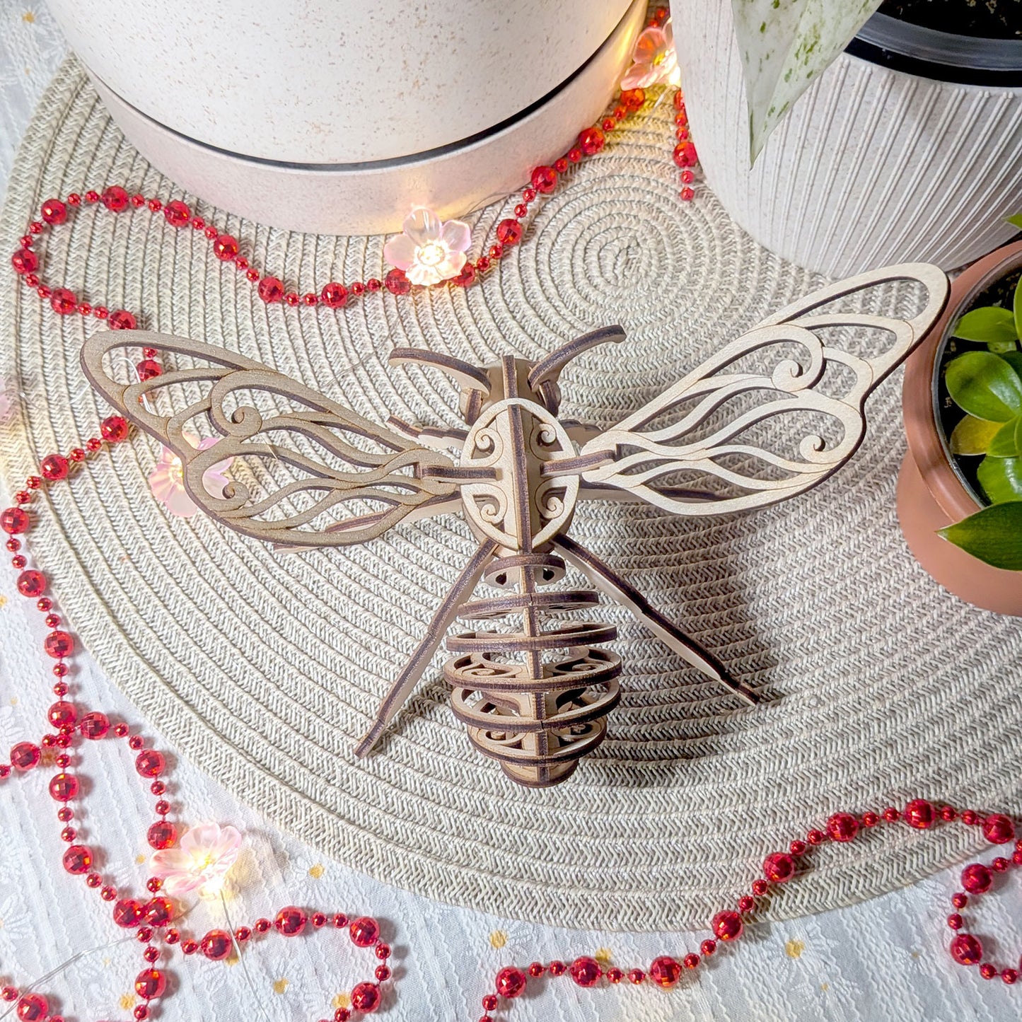 Fairy Bee Ornament - Hanging Decoration with Patterned Wings - Glowforge