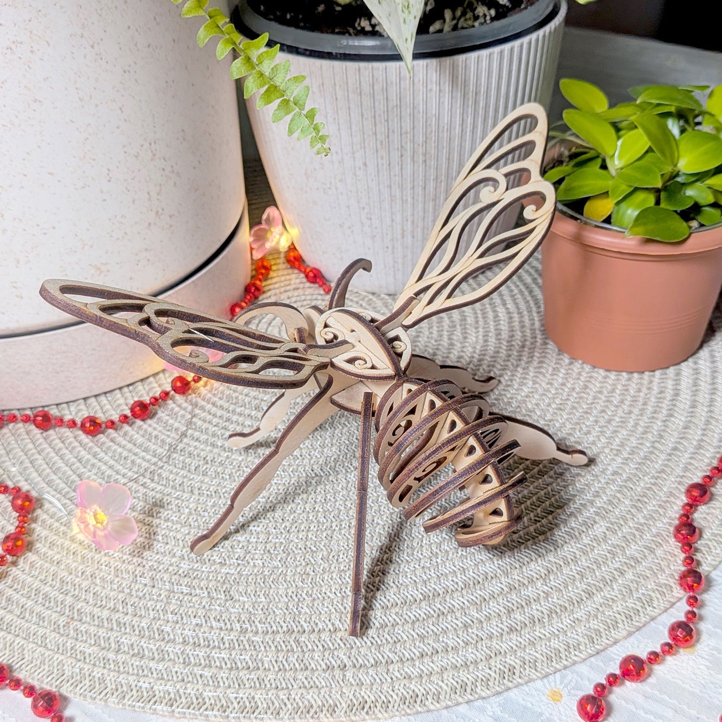 Fairy Bee Ornament - Hanging Decoration with Patterned Wings - Glowforge