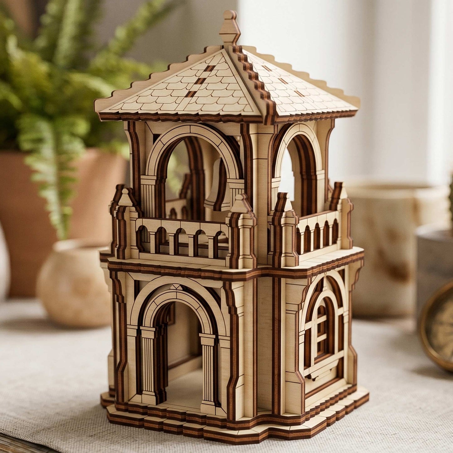 Fairy House Castle Tower - Fantasy Miniature for Shelf & Garden Decor - Glowforge