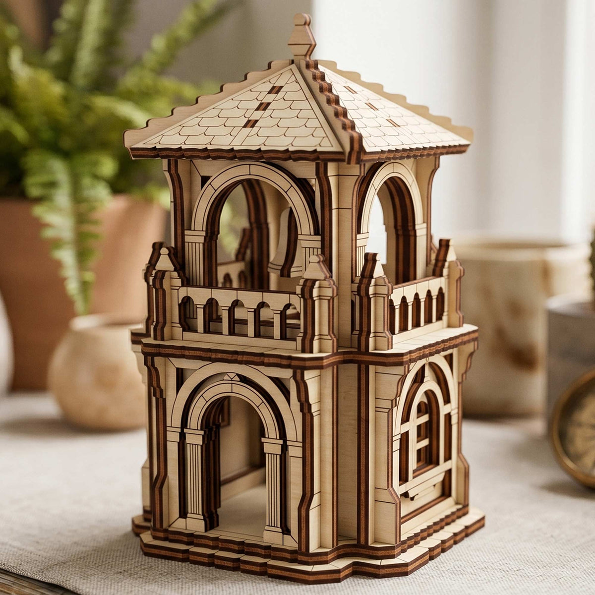 Fairy House Castle Tower - Fantasy Miniature for Shelf & Garden Decor - Glowforge