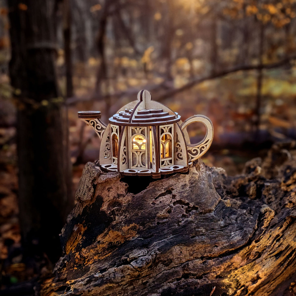 Fairy Kettle House - Miniature Shadow Box with Opening Lid - Glowforge