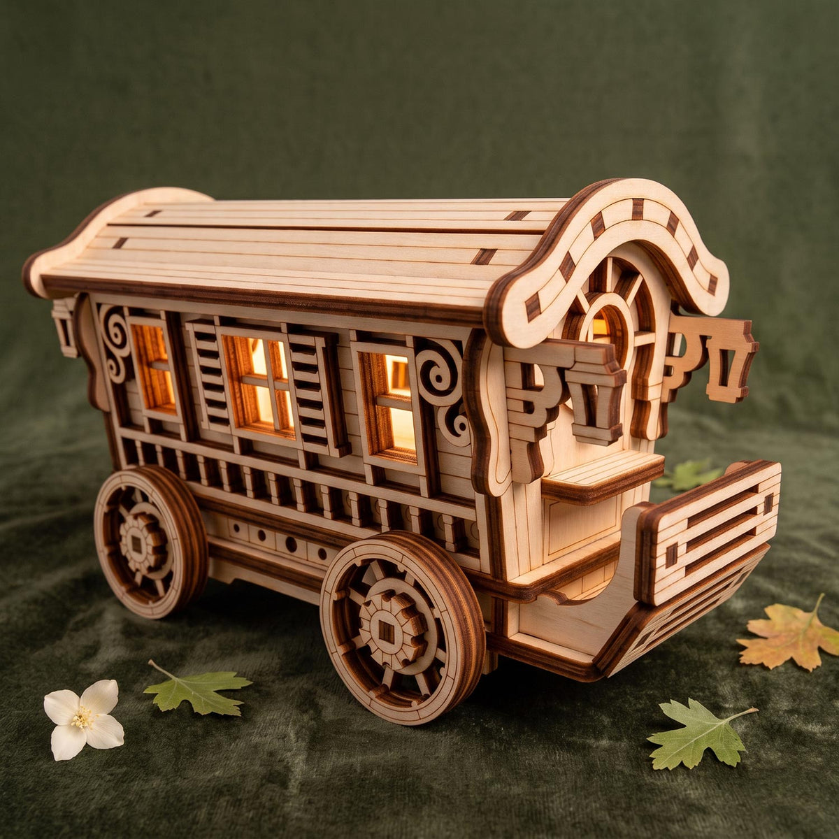 Fairy Nomad Caravan Lantern Box - Miniature Wagon with Opening Roof - Glowforge