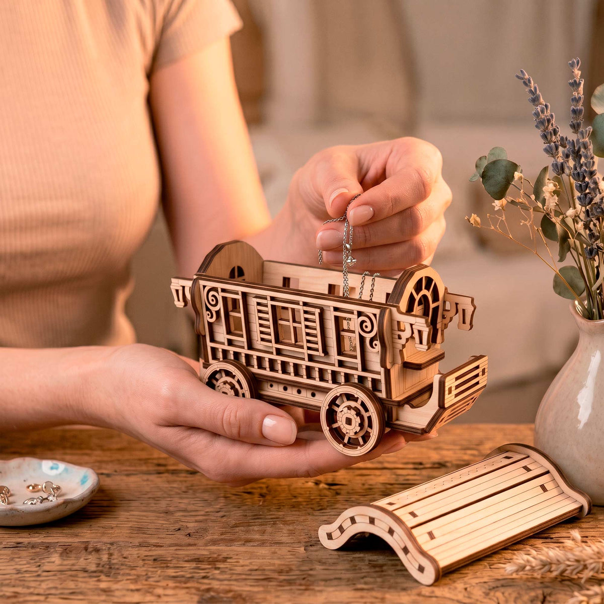 Fairy Nomad Caravan Lantern Box - Miniature Wagon with Opening Roof - Glowforge