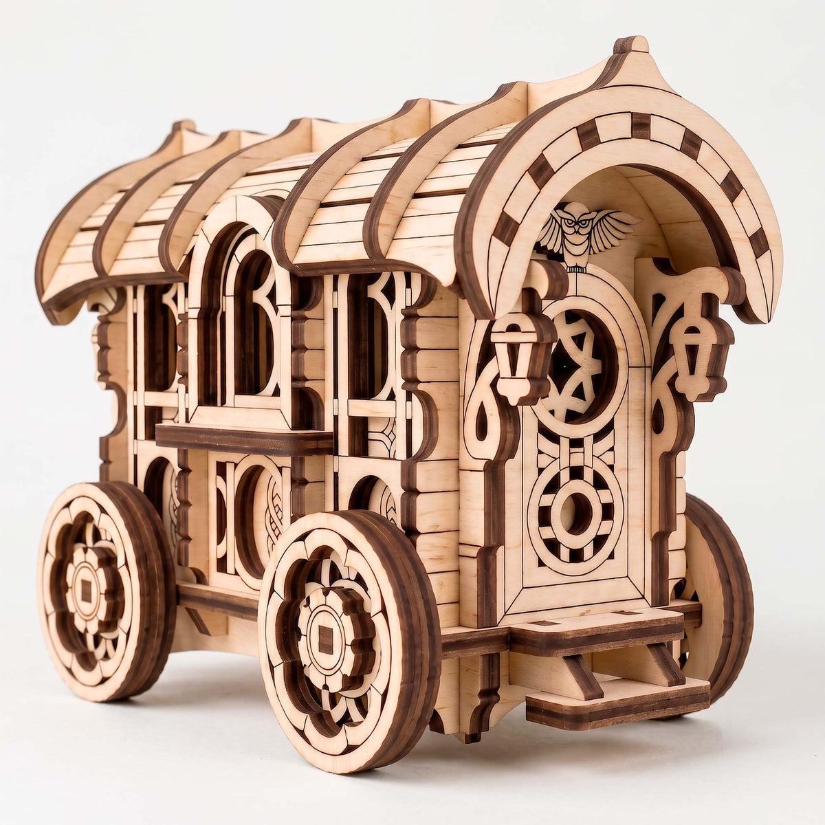 Fairy Wagon Keepsake Box - Ornate Miniature Caravan with Opening Roof - Glowforge
