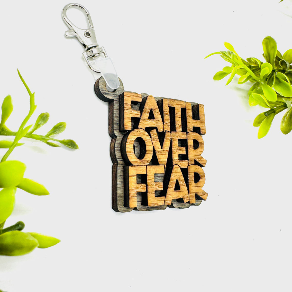 Faith Over Fear 2-Layered Keychain Car Charm Ornament Bag Tag - Glowforge