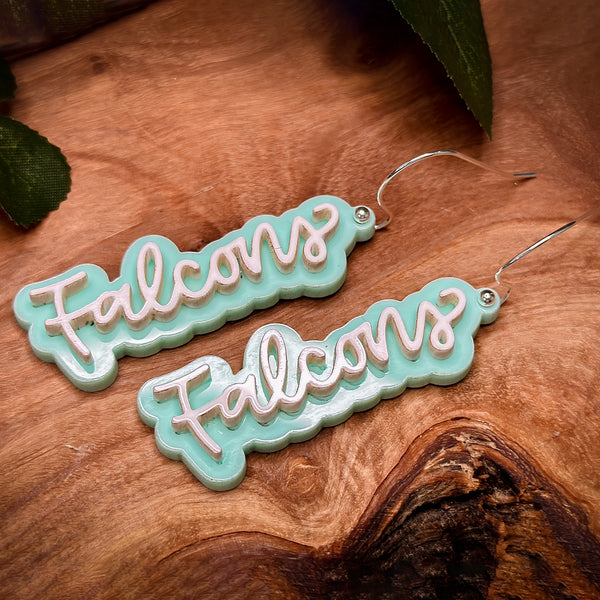Falcons School Mascot Earrings – Customizable Double-Layer Design ...