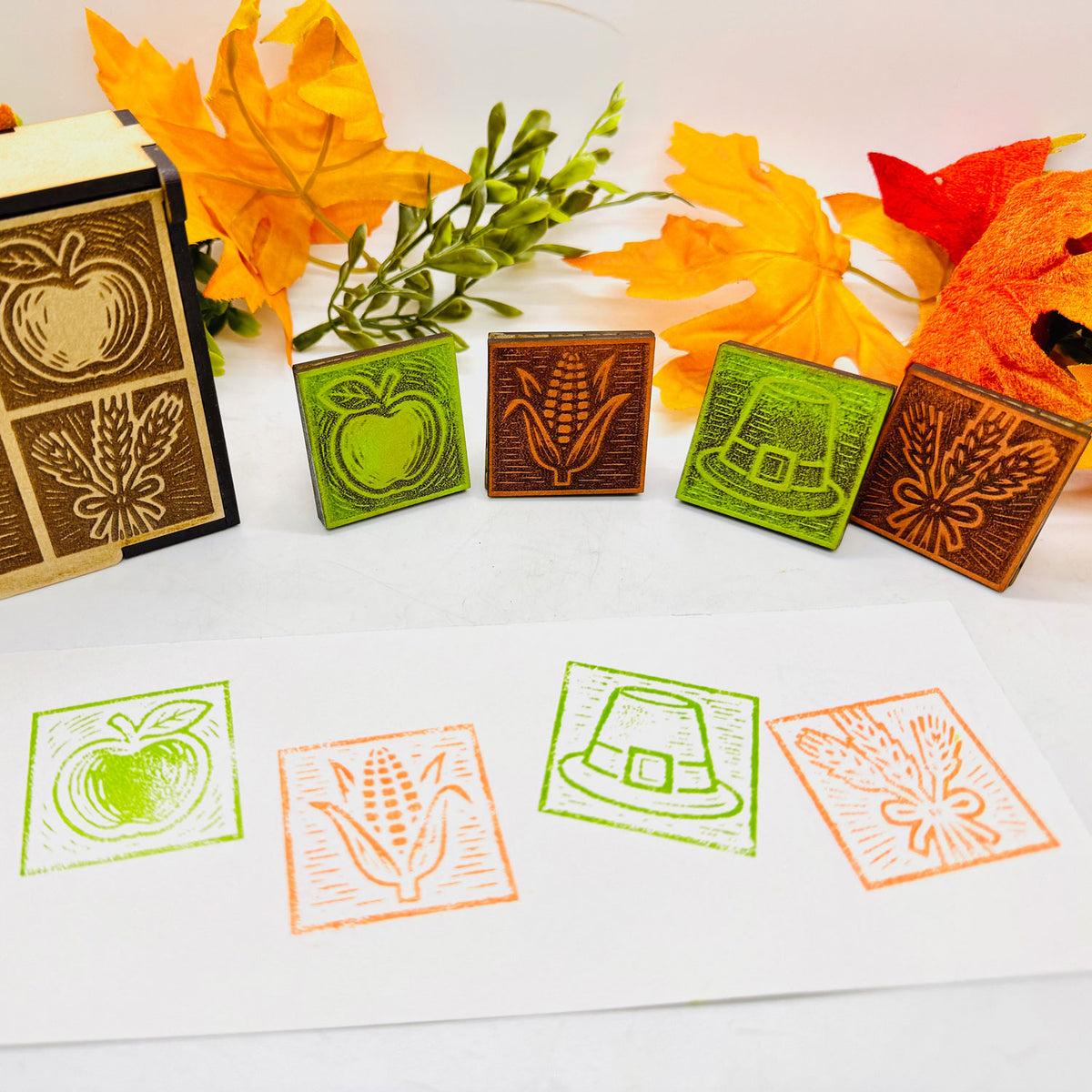 Fall Harvest Wood Block Print Stamp - Collection One (Set of 4) - Glowforge